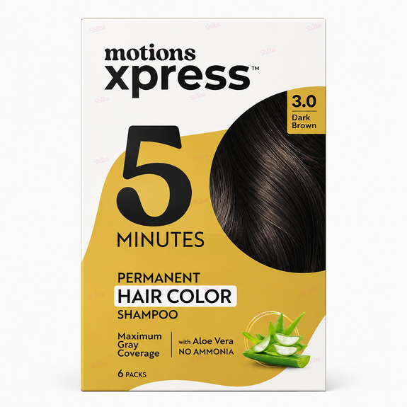 Motions Xpress 5Minutes Permanent Hair Color Shampoo 3.0 Dark Brown 6 Pack
