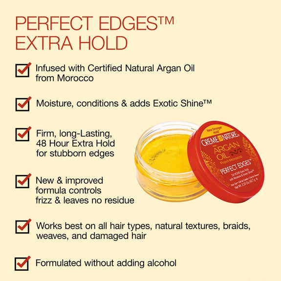 CREME OF NATURE ARGAN OIL FROM MOROCCO Perfect Edges Extra Firm Hold 2.25 OZ