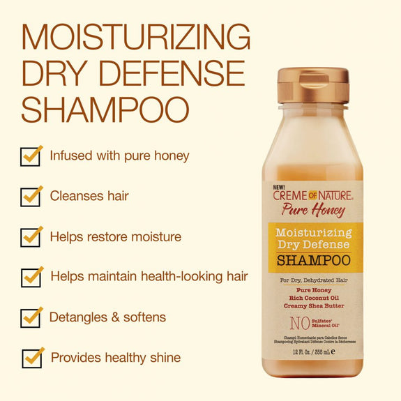 CREME OF NATURE PURE HONEY Moisturizing Dry Defense Shampoo 12oz