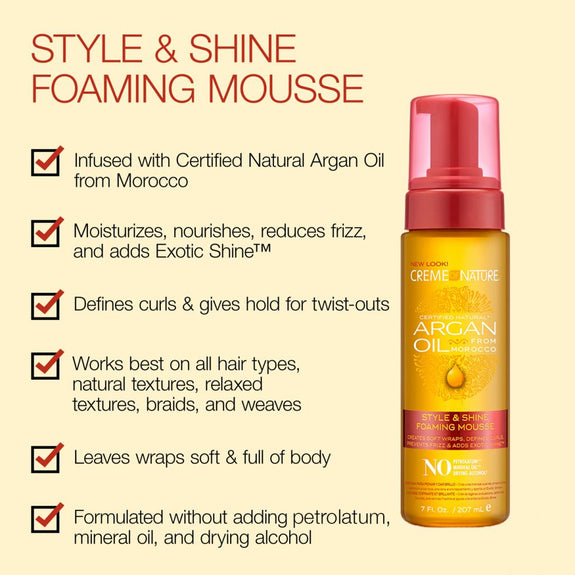 CREME  OF NATURE ARGAN OIL FROM MOROCCO Style & Shine Foaming Mousse 7 OZ