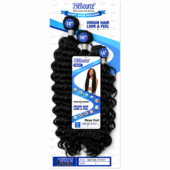 Blissource 100% Human Hair Blended Weave Deep Curl 18”16”14”