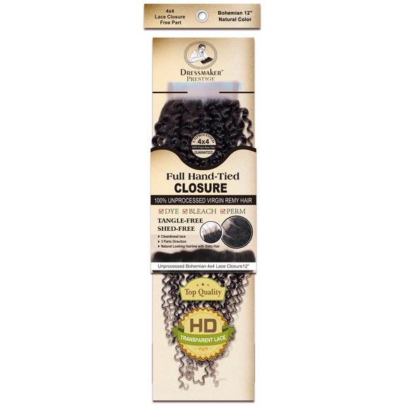 Dressmaker 100% Unprocessed Virgin Remy Bohemian Lace Closure Free Part 4x4 Natural Color