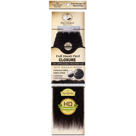 Dressmaker 100% Unprocessed Virgin Remy Kinky Straight Lace Closure Free Part 4x4 Natural Color