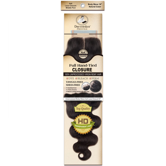 Dressmaker 100% Unprocessed Virgin Remy Body Wave Lace Closure Middle Part 4x4 Natural Color