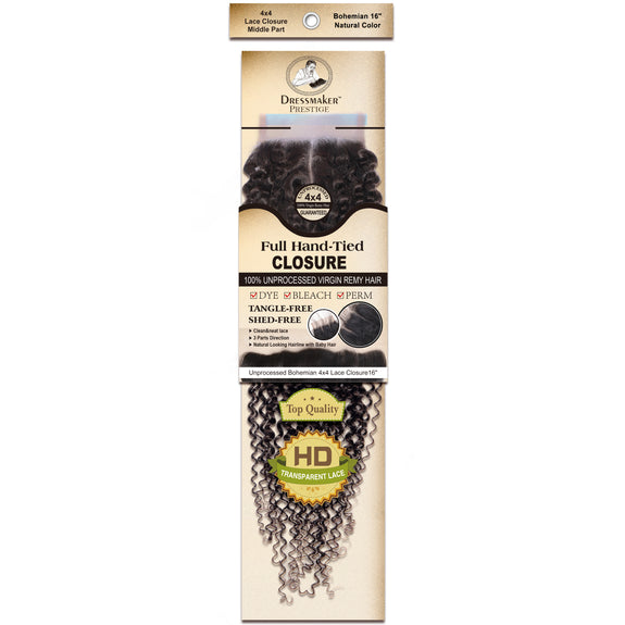 Dressmaker 100% Unprocessed Virgin Remy Bohemian Lace Closure Middle Part 4x4 Natural Color