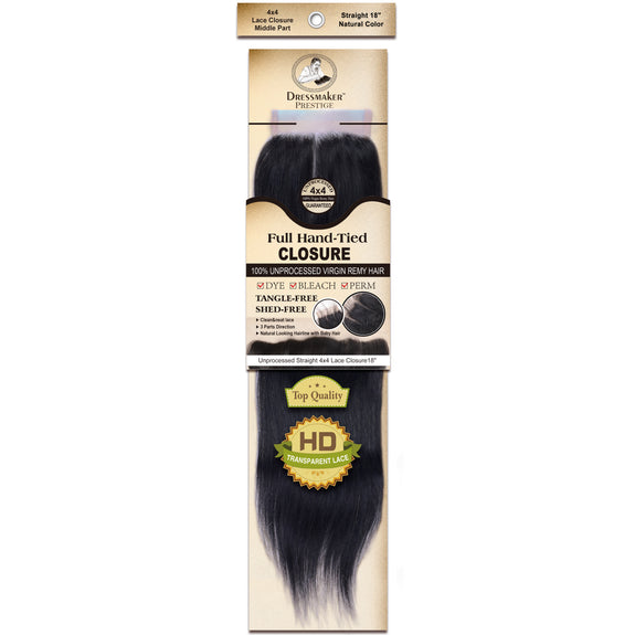 Dressmaker 100% Unprocessed Virgin Remy Straight Lace Closure Middle Part 4x4 Natural Color