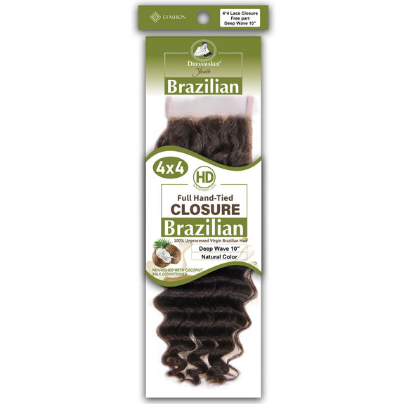 Dressmaker Youth 100% Unprocessed Virgin Brazilian HD Free Part Closure 4x4 Deep Wave