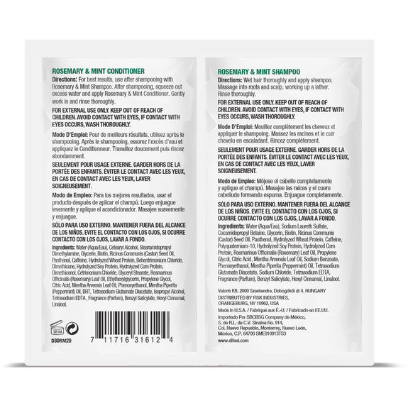 DIFEEL ROSEMARY MINT WITH BIOTIN SHAMPOO & CONDITIONER COMBO TRAVEL SIZED PACKET 2 OZ