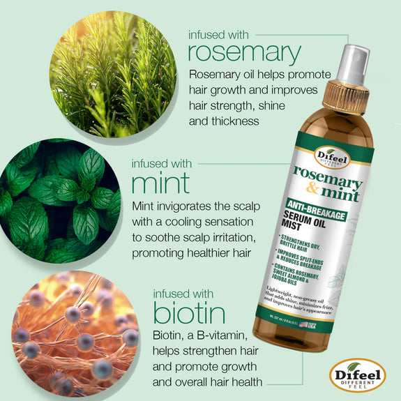 DIFEEL ROSEMARY AND MINT ANTI-BREAKAGE SERUM OIL MIST 8 OZ.