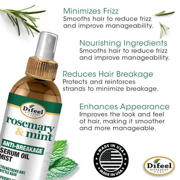 DIFEEL ROSEMARY AND MINT ANTI-BREAKAGE SERUM OIL MIST 8 OZ.