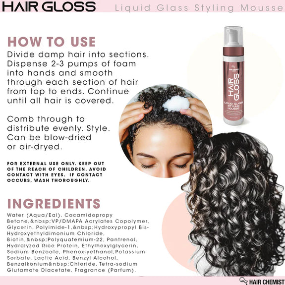 Hair Chemist Hair Gloss Liquid Glass Styling Mousse 237ml/8oz
