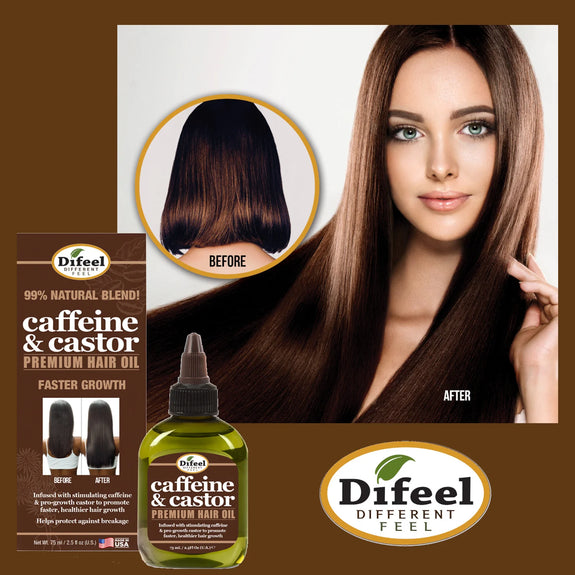 DIFEEL CAFFEINE & CASTOR PREMIUM HAIR OIL FOR FASTER HAIR GROWTH 2.5 OZ.