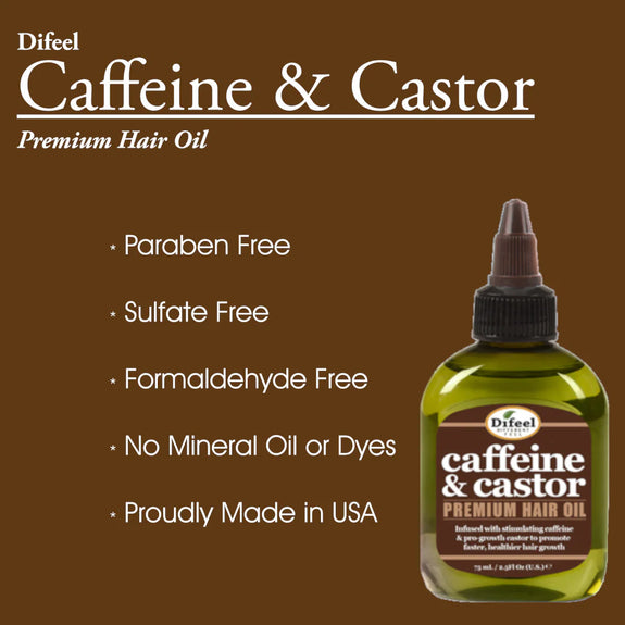 DIFEEL CAFFEINE & CASTOR PREMIUM HAIR OIL FOR FASTER HAIR GROWTH 2.5 OZ.