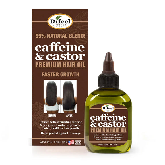 DIFEEL CAFFEINE & CASTOR PREMIUM HAIR OIL FOR FASTER HAIR GROWTH 2.5 OZ.