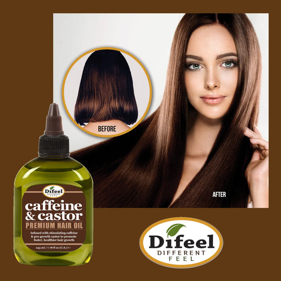 DIFEEL CAFFEINE & CASTOR PREMIUM HAIR OIL FOR FASTER HAIR GROWTH 7.1 OZ.