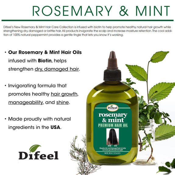 DIFEEL ROSEMARY AND MINT PREMIUM HAIR OIL WITH BIOTIN - LARGE 12 OZ.