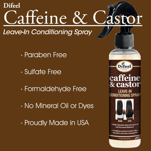 DIFEEL CAFFEINE & CASTOR LEAVE-IN CONDITIONING SPRAY 6 OZ