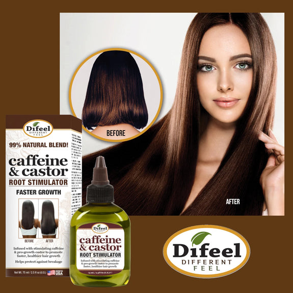 DIFEEL CAFFEINE & CASTOR ROOT STIMULATOR FOR FASTER HAIR GROWTH 2.5 OZ.
