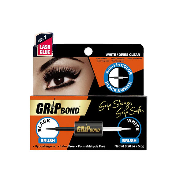 EBIN NEW YORK GRIP BOND LATEX-FREE LASH ADHESIVE - BLACK & WHITE / DUAL BRUSH