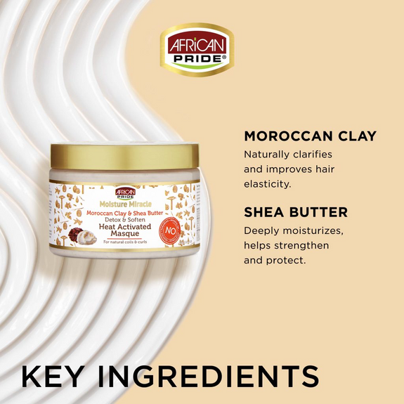 AFRICAN PRIDE MOISTURE MIRACLE MOROCCAN CLAY & SHEA BUTTER MASQUE, 12OZ