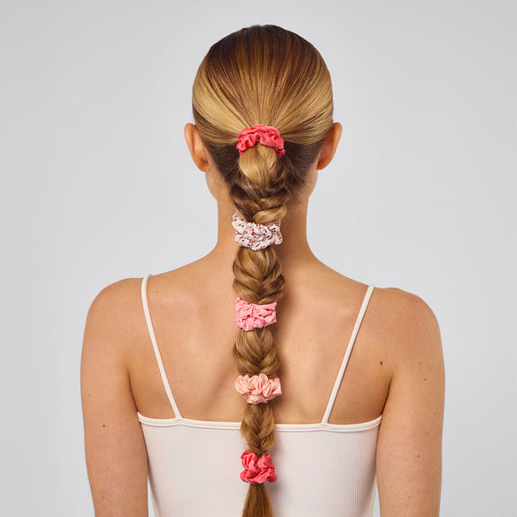 KITSCH Cherry Blossom Ruched Satin Scrunchies 5pc Set