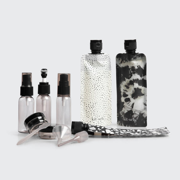 Kitsch Black & Ivory Travel Bottles for Toiletries 11pc Set