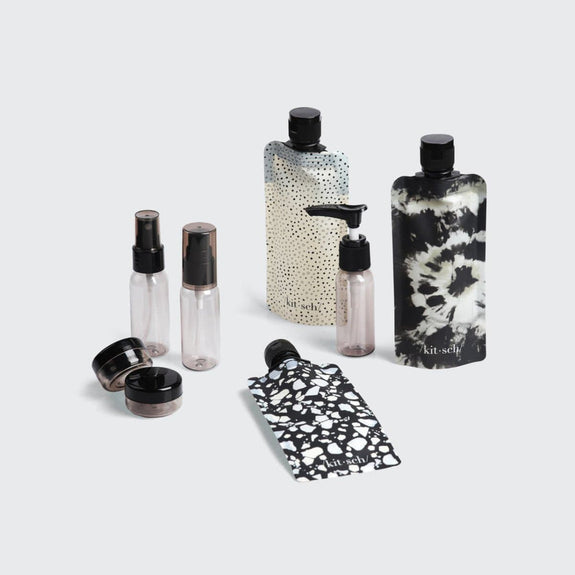 Kitsch Black & Ivory Travel Bottles for Toiletries 11pc Set