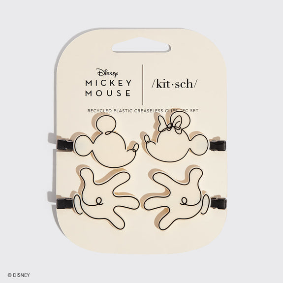 KITSCH Mickey/ Minnie x Kitsch Recycled Plastic Creaseless Clips 4pc Set- Cream