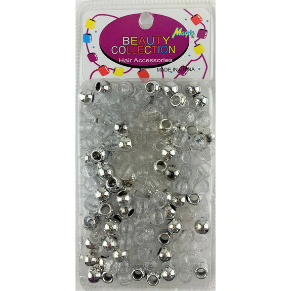 BEAUTY COLLECTION - Round Hair Beads Silver/Glitter Clear 200 Pieces