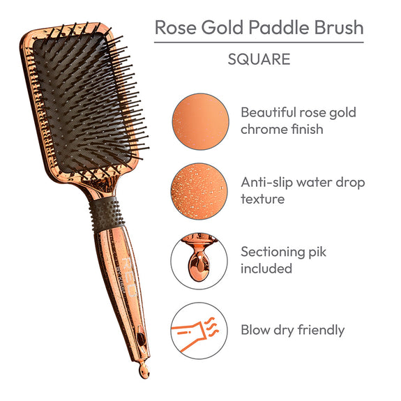 RED BY KISS  Rose Gold Chrome Paddle Brush  Perfect for Blow Drying