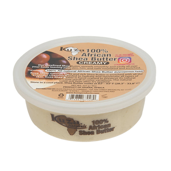 KUZA 100% PURE AFRICAN SHEA BUTTER, WHITE, CREAMY 8 Oz