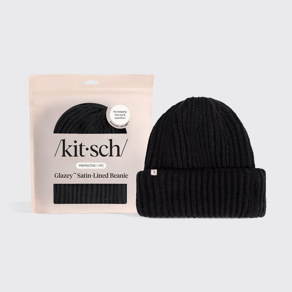 KITSCH Glazey™ Satin-Lined Beanie in Black