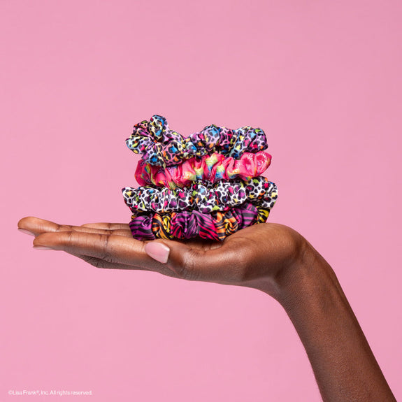 KITSCH  Lisa Frank x Kitsch Ruched Satin Scrunchies in Rainbow Leopard