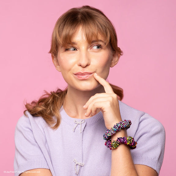 KITSCH  Lisa Frank x Kitsch Ruched Satin Scrunchies in Rainbow Leopard