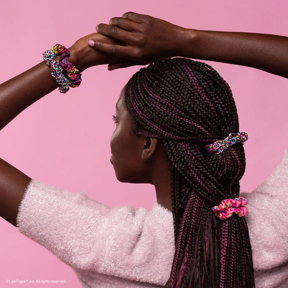 KITSCH  Lisa Frank x Kitsch Ruched Satin Scrunchies in Rainbow Leopard