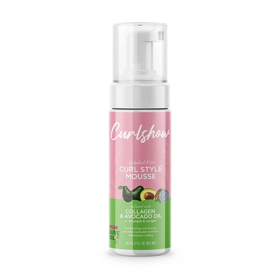 ORS OLIVE OIL CURLSHOW CURL STYLE MOUSSE INFUSED WITH COLLAGEN & AVOCADO OIL FOR STRENGTH & LENGTH, ALCHOHOL