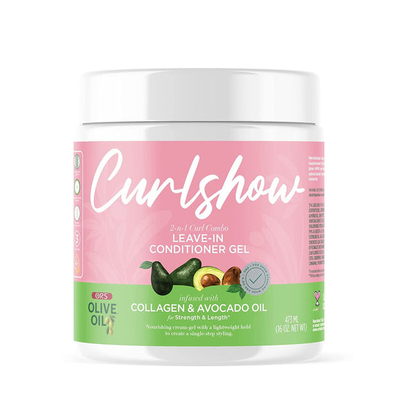 ORS OLIVE OIL CURLSHOW LEAVE-IN CONDITIONER GEL INFUSED WITH COLLAGEN & AVOCADO OIL FOR STRENGTH & LENGTH (16.0