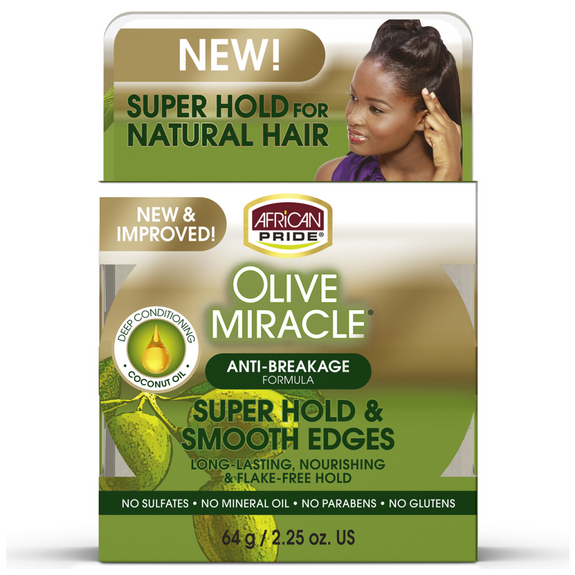 AFRICAN PRIDE OLIVE MIRACLE SUPER HOLD & SMOOTH EDGES, 2.25OZ