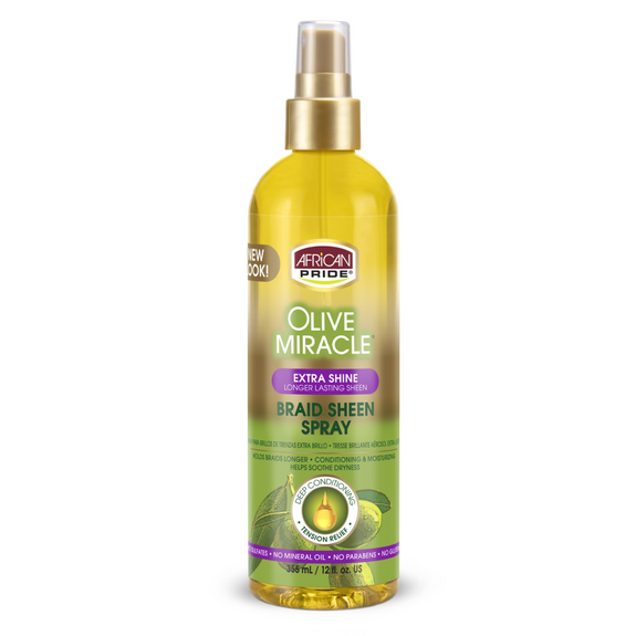 AFRICAN PRIDE OLIVE MIRACLE BRAID SHEEN SPRAY, EXTRA, 12FL OZ