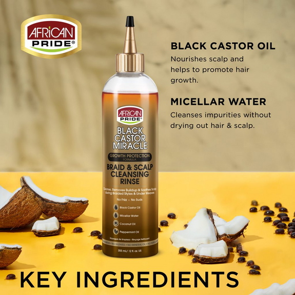 AFRICAN PRIDE BLACK CASTOR MIRACLE BRAID & SCALP CLEANSING RINSE, 12OZ