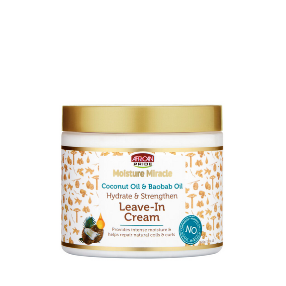 AFRICAN PRIDE MOISTURE MIRACLE COCONUT OIL & BAOBAB OIL LEAVE-IN CREAM, 15OZ