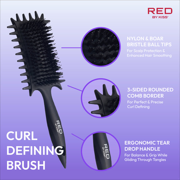 Red By Kiss Curl-Art Styler Detangling & Curl Defining Brush with Side Combs Black
