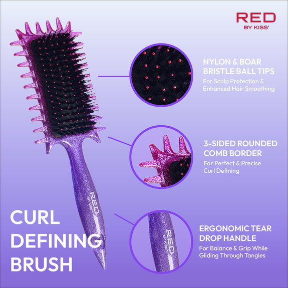 Red By Kiss Curl-Art Styler Detangling & Curl Defining Brush with Side Combs Glitter