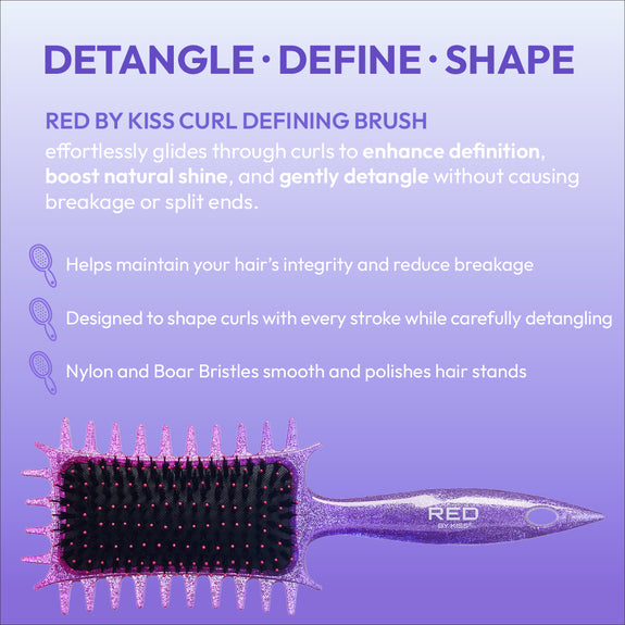 Red By Kiss Curl-Art Styler Detangling & Curl Defining Brush with Side Combs Glitter