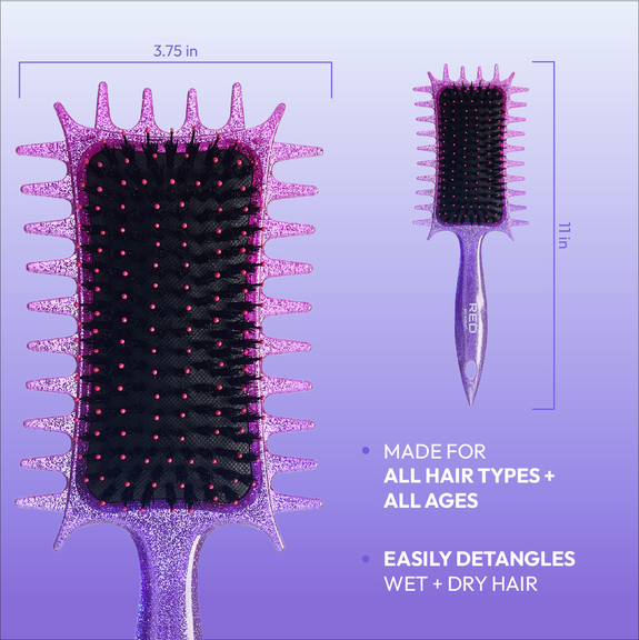 Red By Kiss Curl-Art Styler Detangling & Curl Defining Brush with Side Combs Glitter