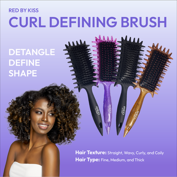 Red By Kiss Curl-Art Styler Detangling & Curl Defining Brush with Side Combs Glitter
