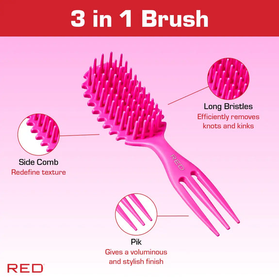 Red By Kiss Curl & Care 4-in-1 Detangle Brush Pink