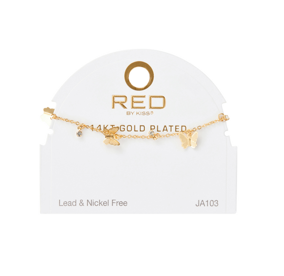 RED BY KISS 14 KT GOLD PLATED GLAM FAHION ANKLET BUTTERFLY