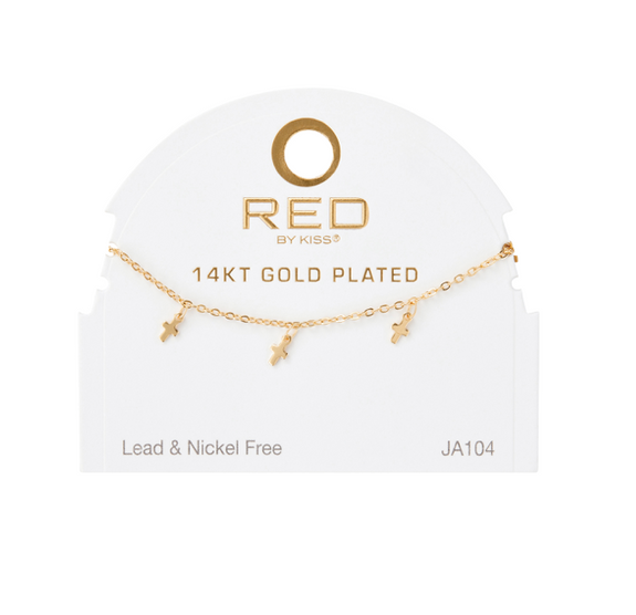 RED BY KISS 14 KT GOLD PLATED GLAM FAHION ANKLET CROSS