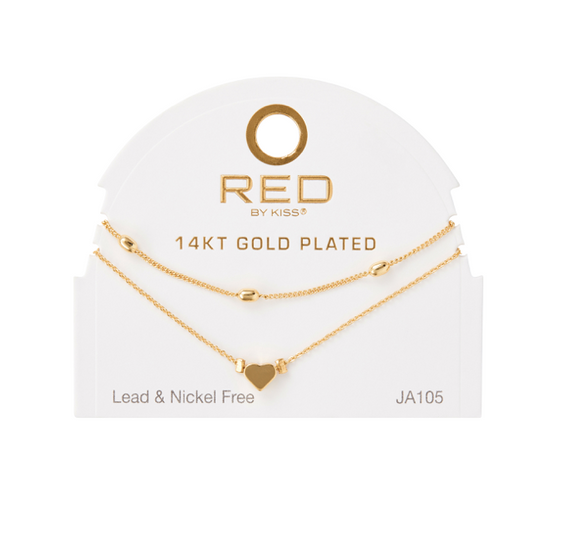 RED BY KISS 14 KT GOLD PLATED GLAM FAHION ANKLET HEART
